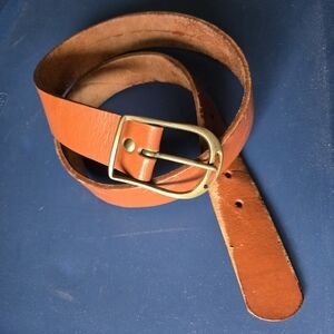 Solid Brass Tan Leather Belt with Solid Brass Buckle 42" Mens Thick